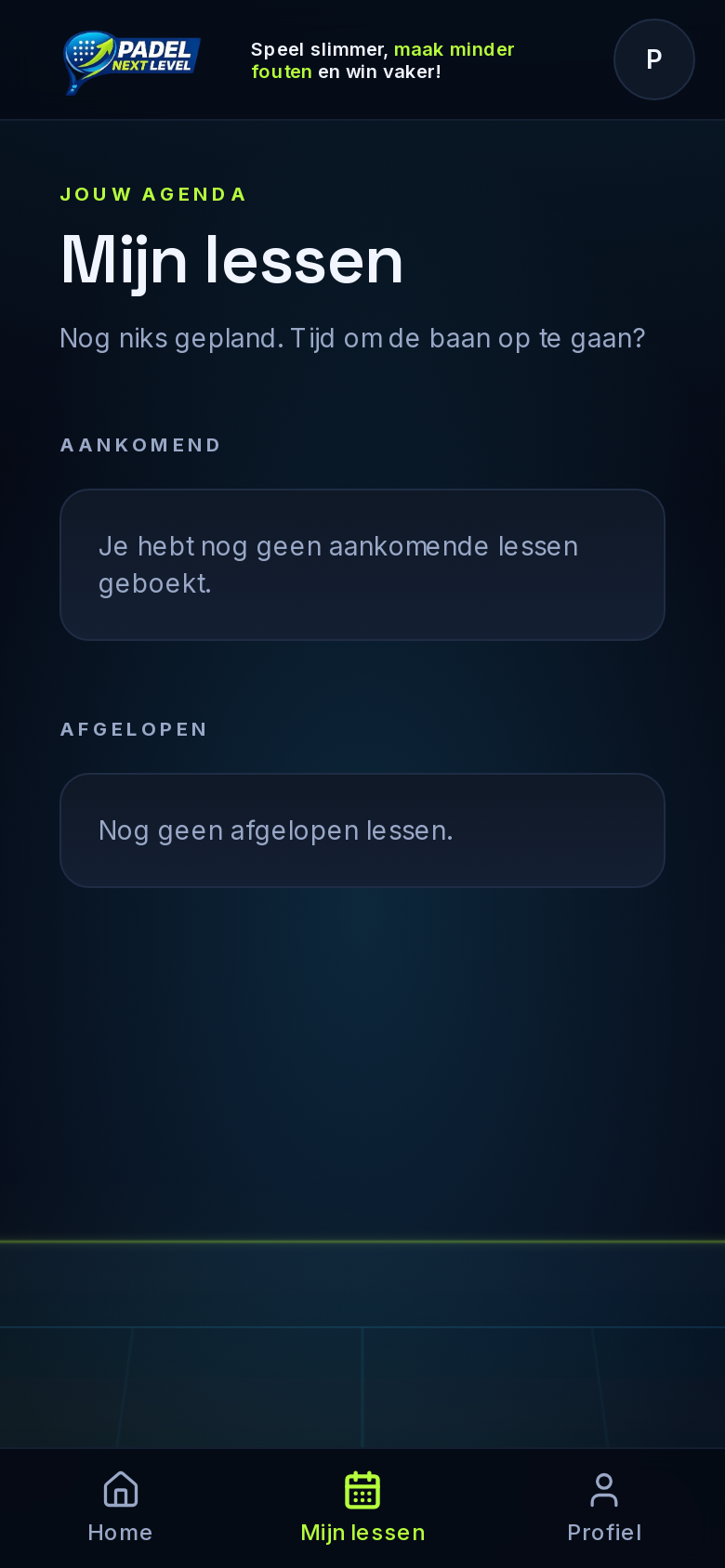 Lege status van Mijn lessen op mobiel
