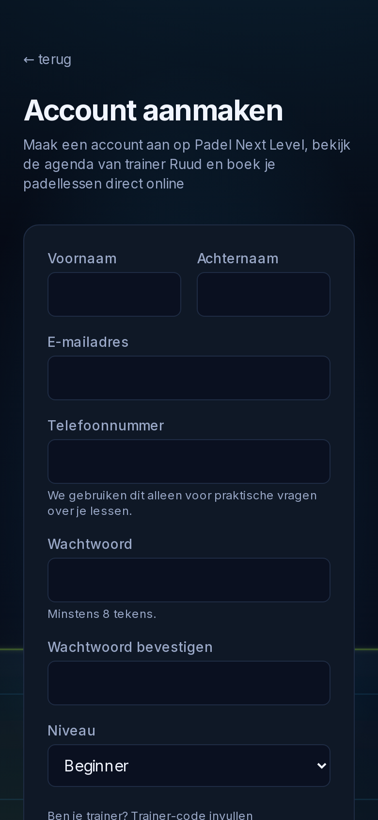 Accountregistratie met toestemming voor leeftijd en voorwaarden