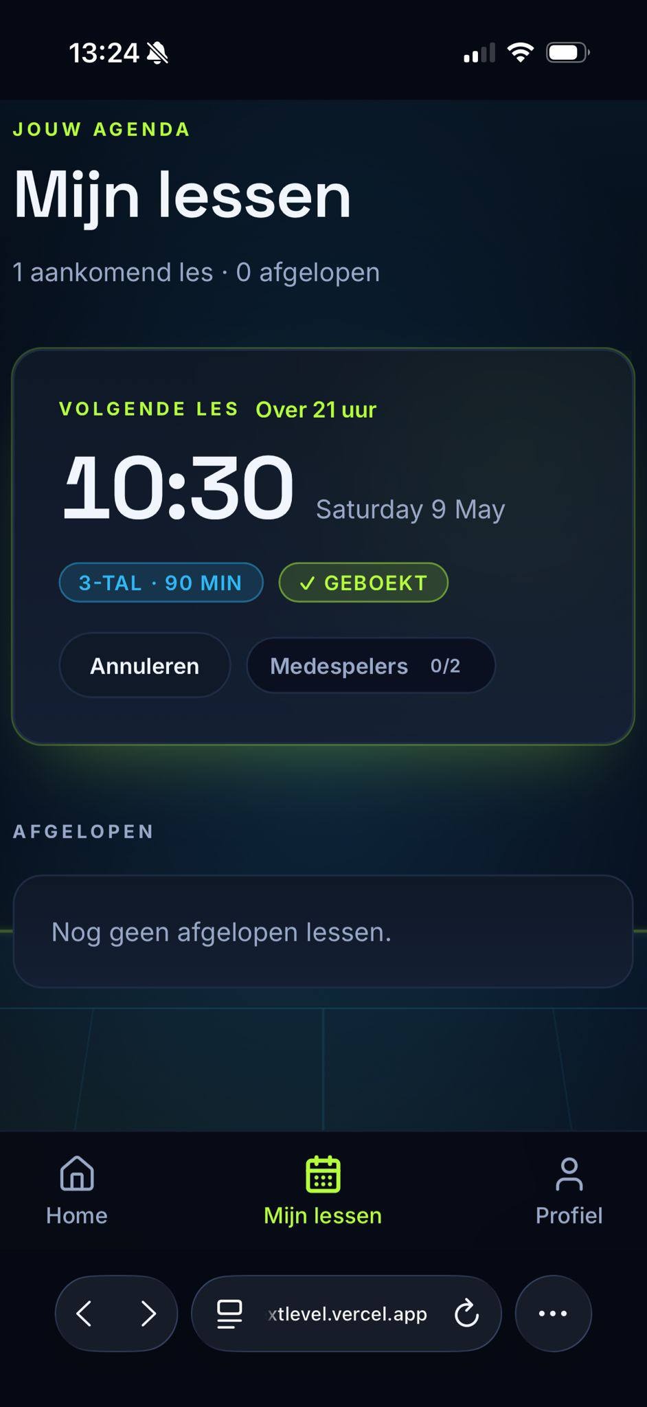 Eerdere boekingsbevestiging van Padel Next Level met een komende les