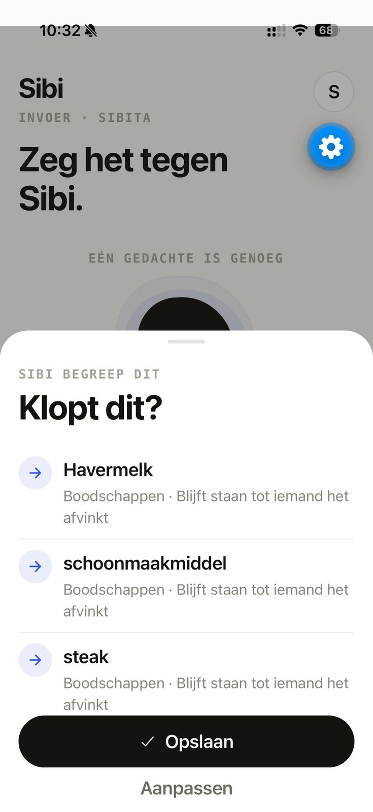 Bevestigingsscherm Klopt dit? met voorgestelde boodschappen