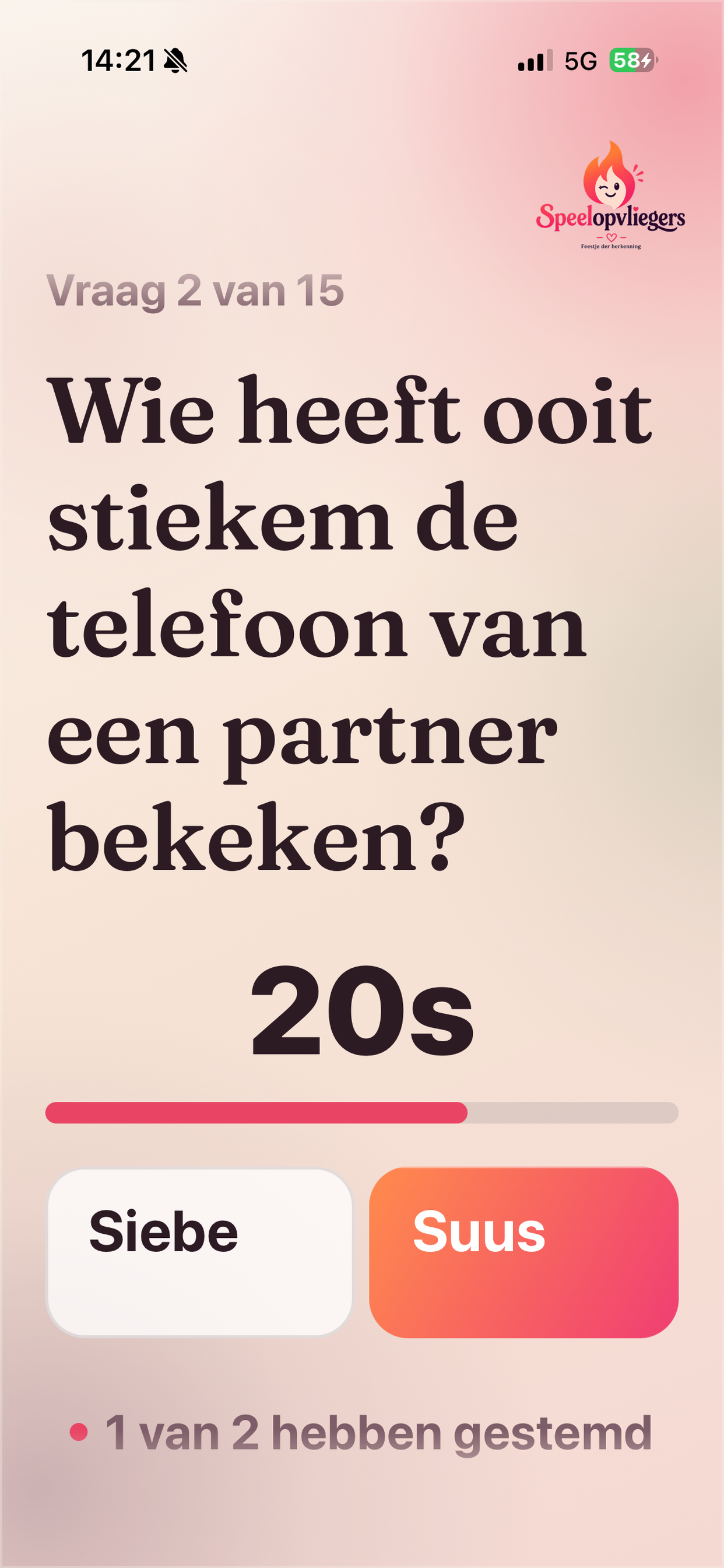 Stemscherm met een geselecteerde naam